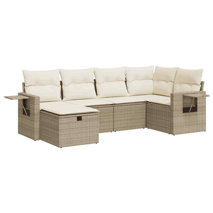 Set Divano da Giardino 6 pz con Cuscini Beige in Polyrattan 3325484
