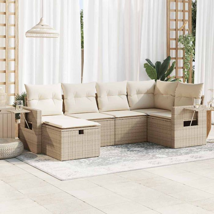vidaXL Set Divano da Giardino 6 pz con Cuscini Beige in Polyrattan