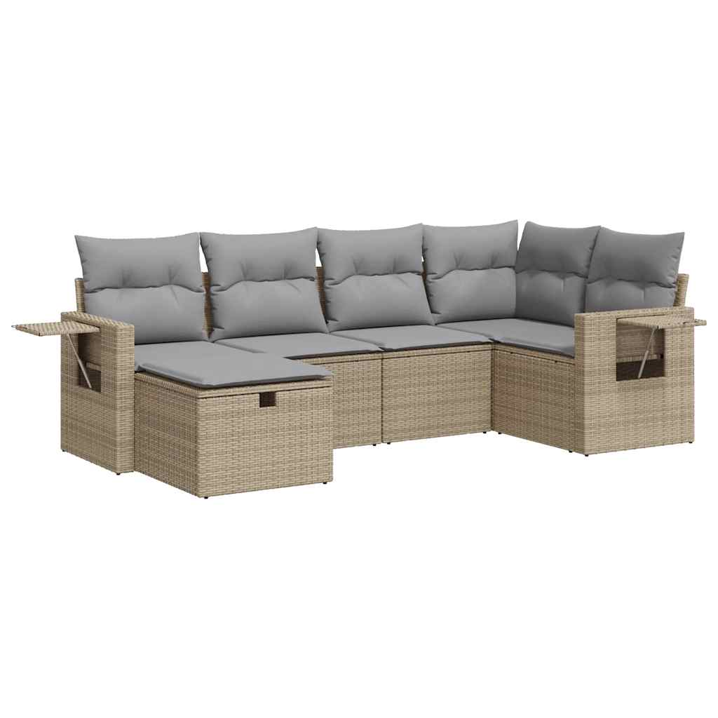 vidaXL Set Divano da Giardino 6 pz con Cuscini Beige in Polyrattan