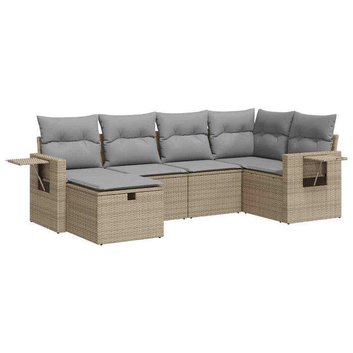 vidaXL Set Divano da Giardino 6 pz con Cuscini Beige in Polyrattan