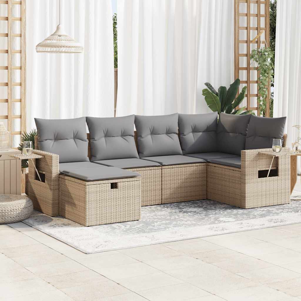 vidaXL Set Divano da Giardino 6 pz con Cuscini Beige in Polyrattan