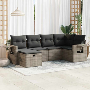 vidaXL Set Divano da Giardino 6 pz con Cuscini Grigio in Polyrattan
