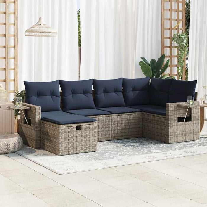 vidaXL Set Divano da Giardino 6 pz con Cuscini Grigio in Polyrattan