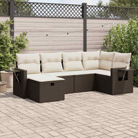 Set Divano da Giardino 6 pz con Cuscini Marrone in Polyrattan