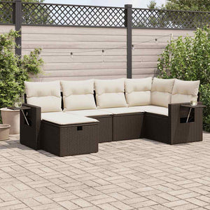 Set Divano da Giardino 6 pz con Cuscini Marrone in Polyrattan