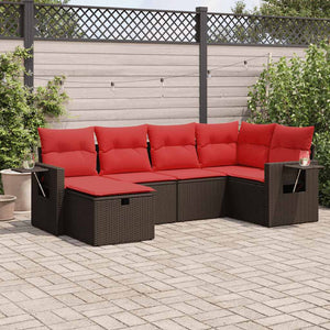 vidaXL Set Divano da Giardino 6 pz con Cuscini Marrone in Polyrattan