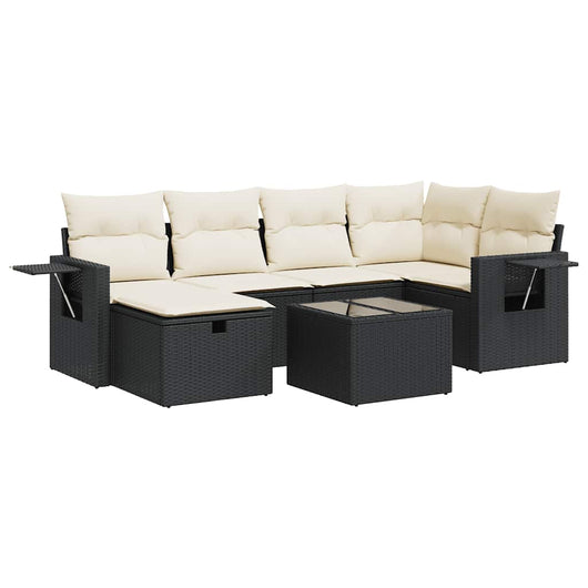 vidaXL Set Divani da Giardino con Cuscini 7pz Nero Polyrattan