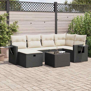 vidaXL Set Divani da Giardino con Cuscini 7pz Nero Polyrattan
