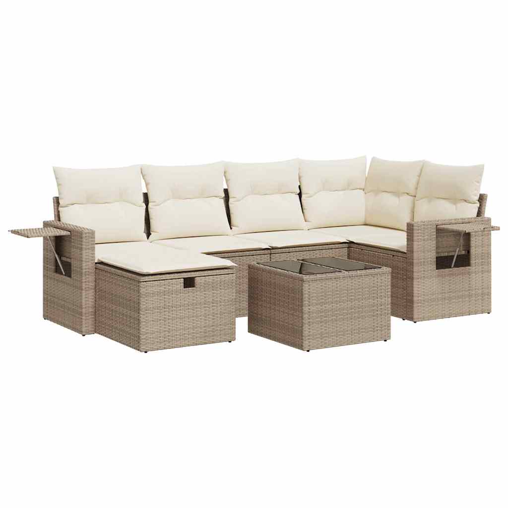 Set Divani da Giardino 7 pz con Cuscini Beige in Polyrattan 3325494