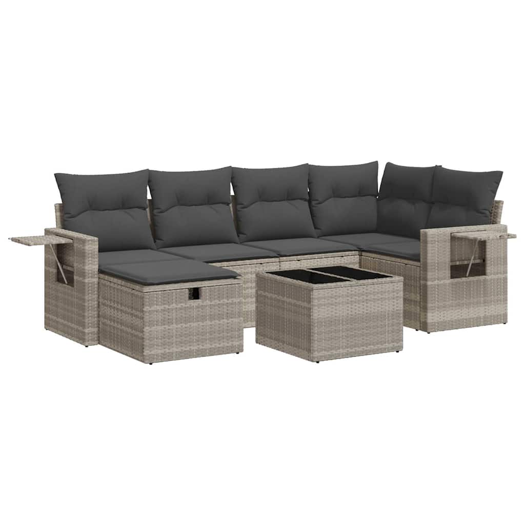 vidaXL Set Divani da Giardino 7pz con Cuscini Grigio Chiaro Polyrattan