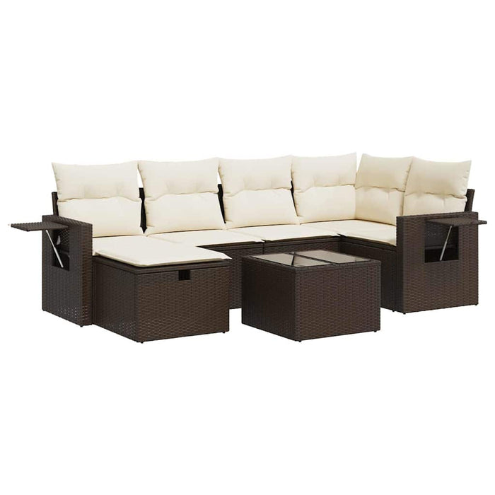 vidaXL Set Divani da Giardino 7 pz con Cuscini Marrone in Polyrattan