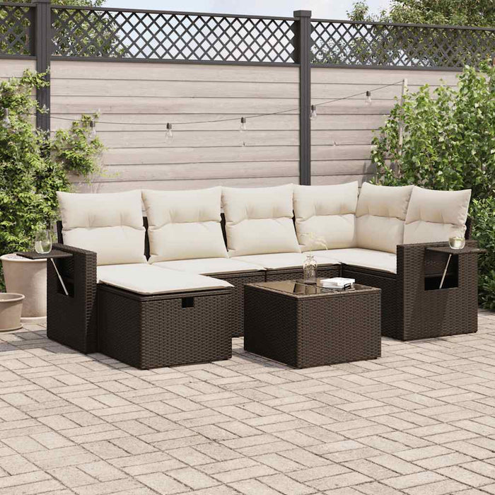 vidaXL Set Divani da Giardino 7 pz con Cuscini Marrone in Polyrattan