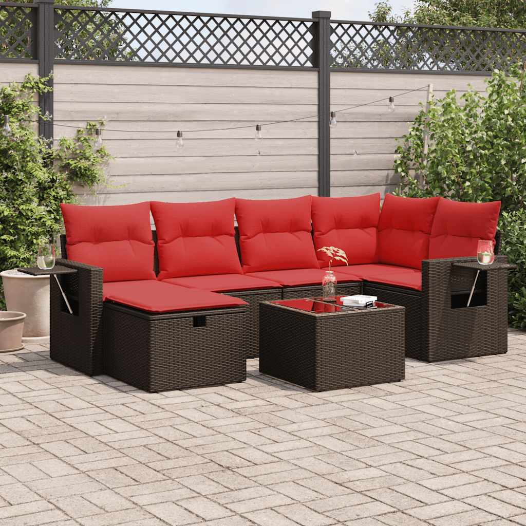 vidaXL Set Divani da Giardino 7 pz con Cuscini Marrone in Polyrattan