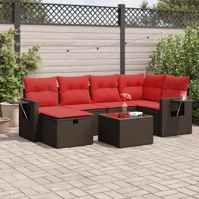 vidaXL Set Divani da Giardino 7 pz con Cuscini Marrone in Polyrattan