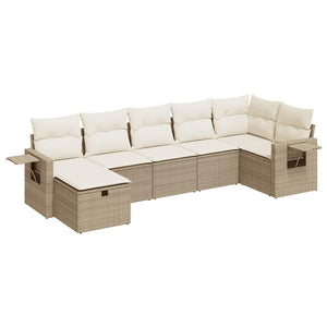 Set Divani da Giardino 7 pz con Cuscini Beige in Polyrattan