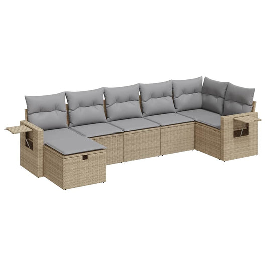 Set Divani da Giardino 7 pz con Cuscini Beige in Polyrattan