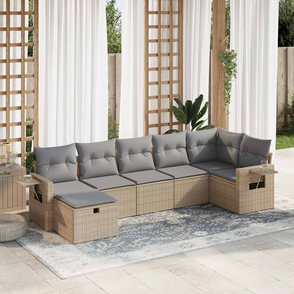 Set Divani da Giardino 7 pz con Cuscini Beige in Polyrattan