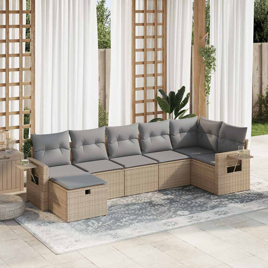 Set Divani da Giardino 7 pz con Cuscini Beige in Polyrattan