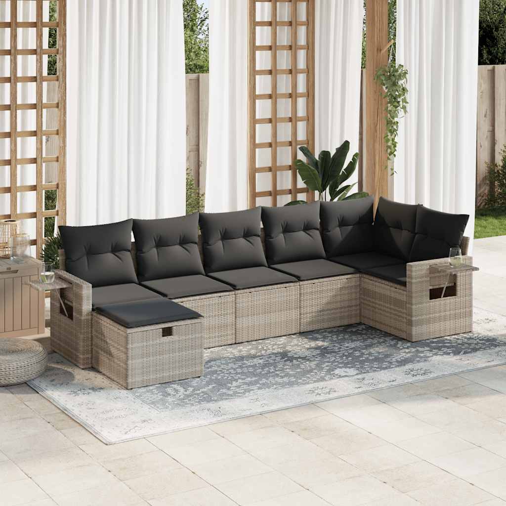 vidaXL Set Divani da Giardino 7pz con Cuscini Grigio Chiaro Polyrattan