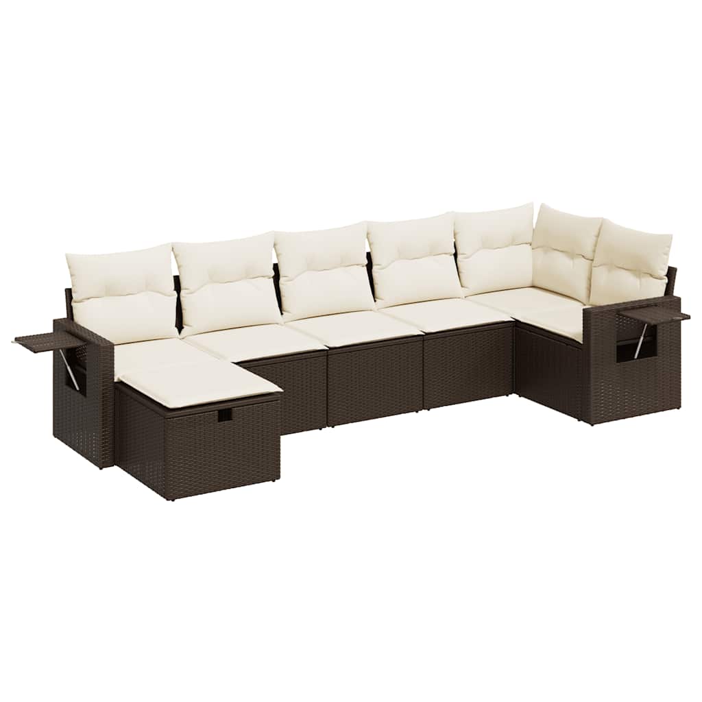 vidaXL Set Divani da Giardino 7 pz con Cuscini Marrone in Polyrattan