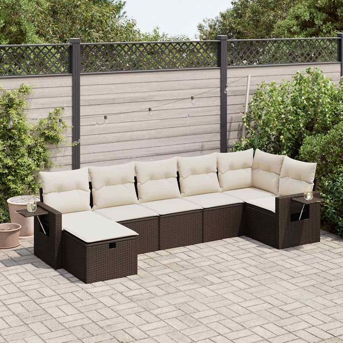 vidaXL Set Divani da Giardino 7 pz con Cuscini Marrone in Polyrattan