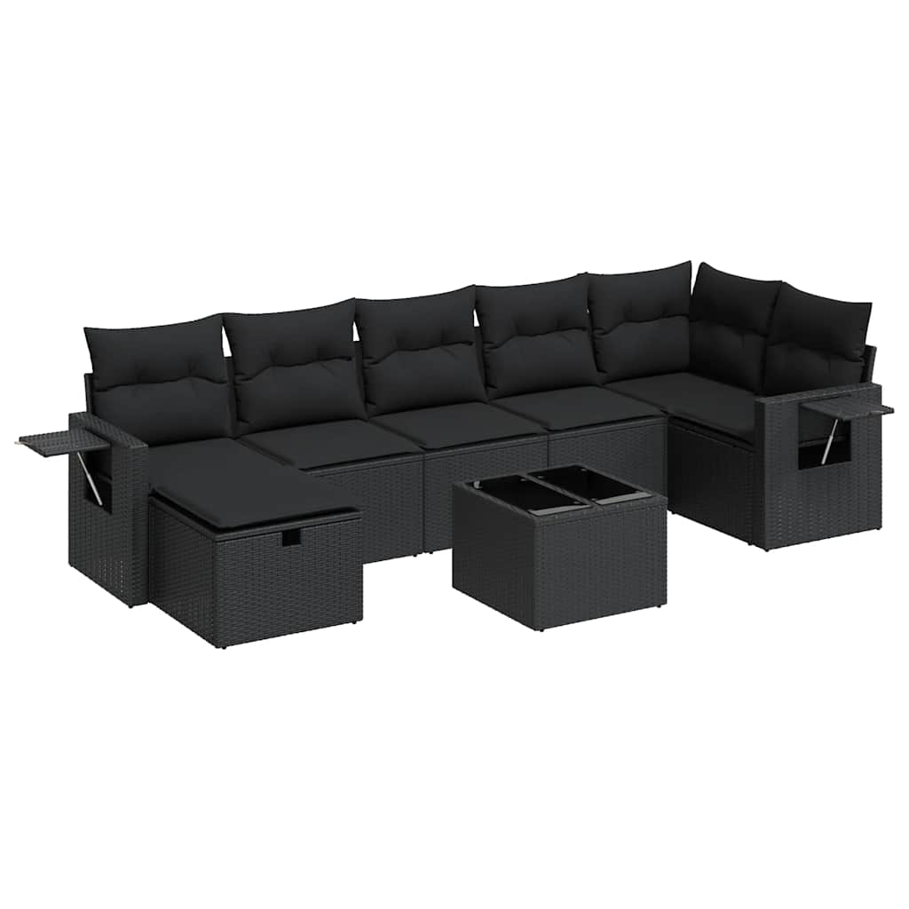 Set Divani da Giardino con Cuscini 8 pz Nero in Polyrattan