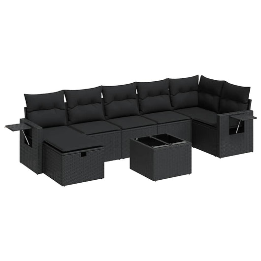 Set Divani da Giardino con Cuscini 8 pz Nero in Polyrattan