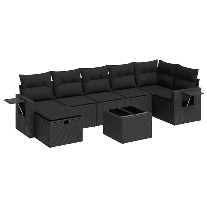 Set Divani da Giardino con Cuscini 8 pz Nero in Polyrattan