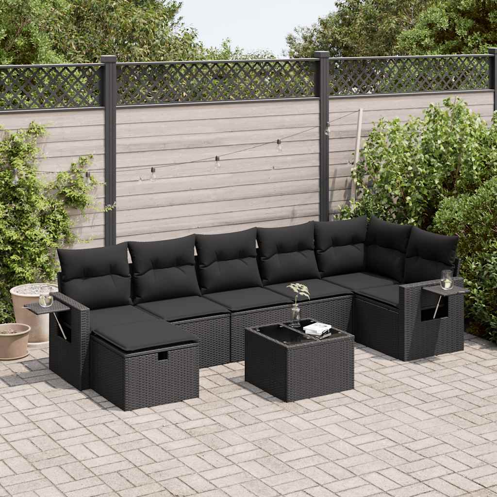 Set Divani da Giardino con Cuscini 8 pz Nero in Polyrattan