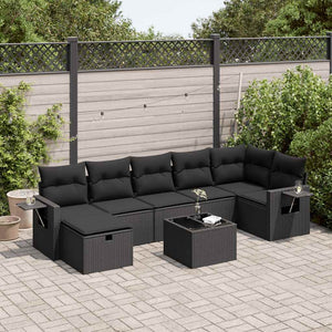 Set Divani da Giardino con Cuscini 8 pz Nero in Polyrattan
