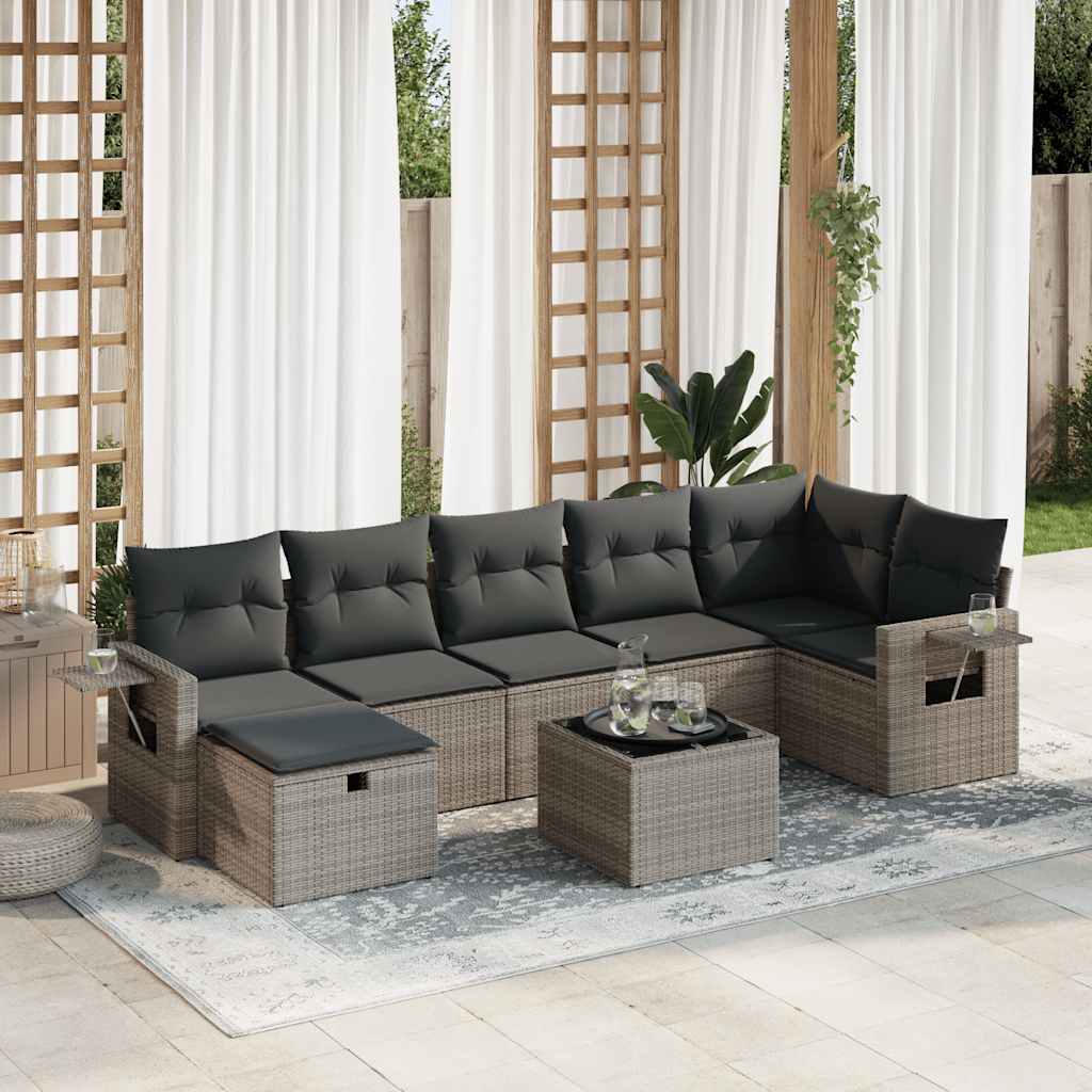 vidaXL Set Divano da Giardino 8 pz con Cuscini Grigio in Polyrattan