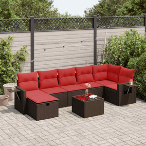 vidaXL Set Divani da Giardino 8 pz con Cuscini Marrone in Polyrattan