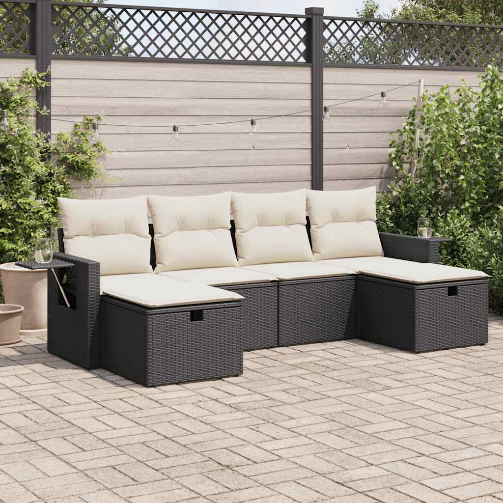 vidaXL Set Divano da Giardino 6 pz con Cuscini Nero in Polyrattan
