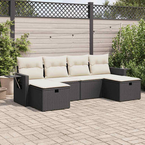 vidaXL Set Divano da Giardino 6 pz con Cuscini Nero in Polyrattan