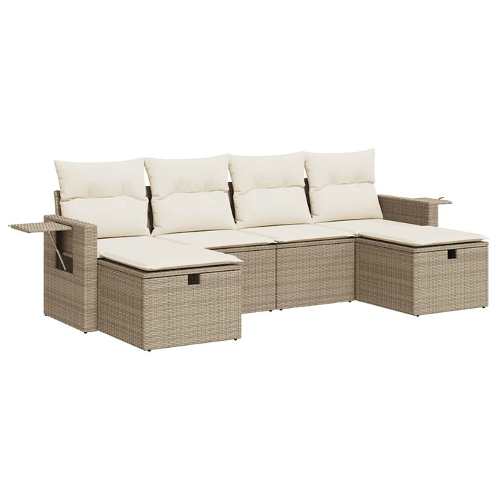 Set Divano da Giardino 6 pz con Cuscini Beige in Polyrattan 3325524