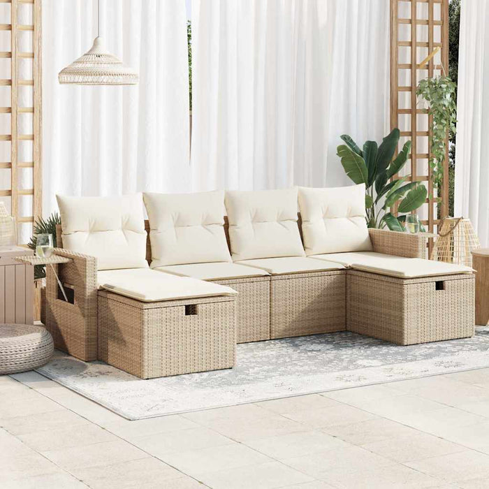 Set Divano da Giardino 6 pz con Cuscini Beige in Polyrattan 3325524