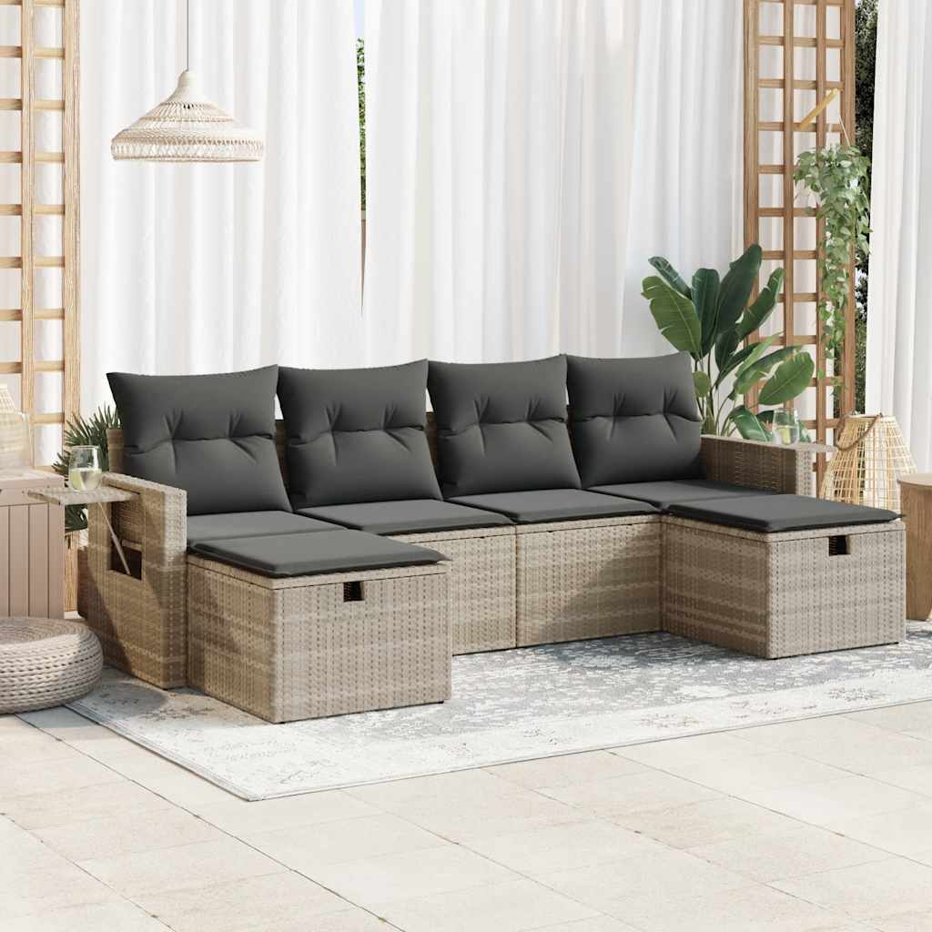 vidaXL Set Divano da Giardino 6pz con Cuscini Grigio Chiaro Polyrattan