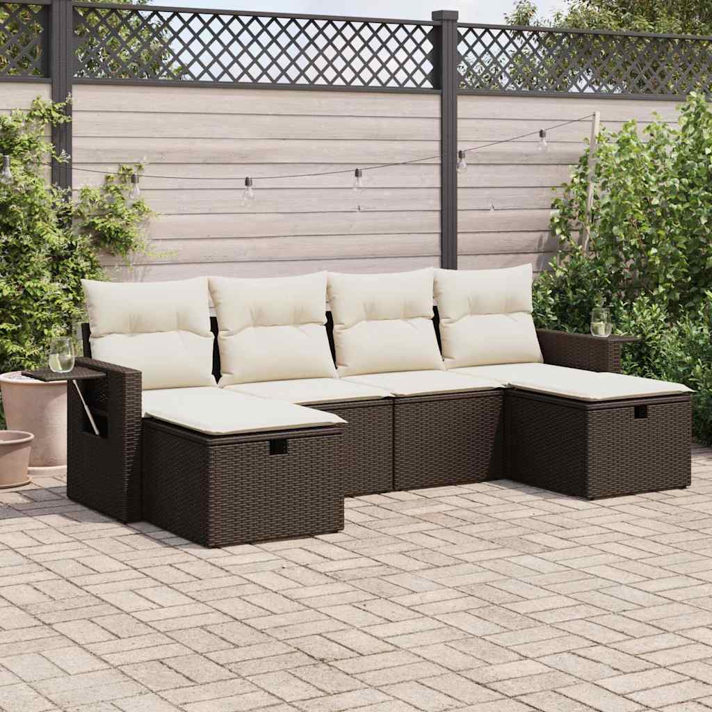 vidaXL Set Divano da Giardino 6 pz con Cuscini Marrone in Polyrattan