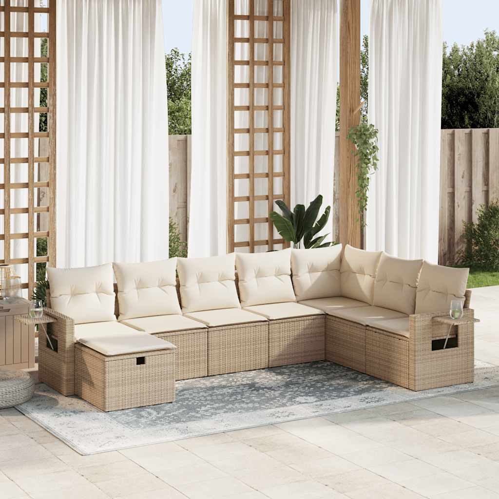 vidaXL Set Divano da Giardino 8 pz con Cuscini Beige in Polyrattan