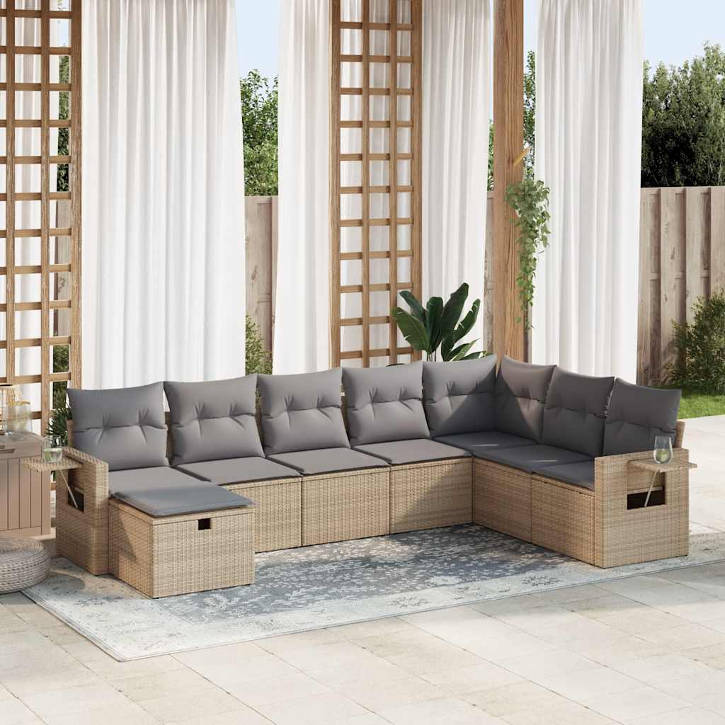 vidaXL Set Divano da Giardino 8 pz con Cuscini Beige in Polyrattan