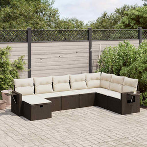Set Divani da Giardino 8 pz con Cuscini Marrone in Polyrattan