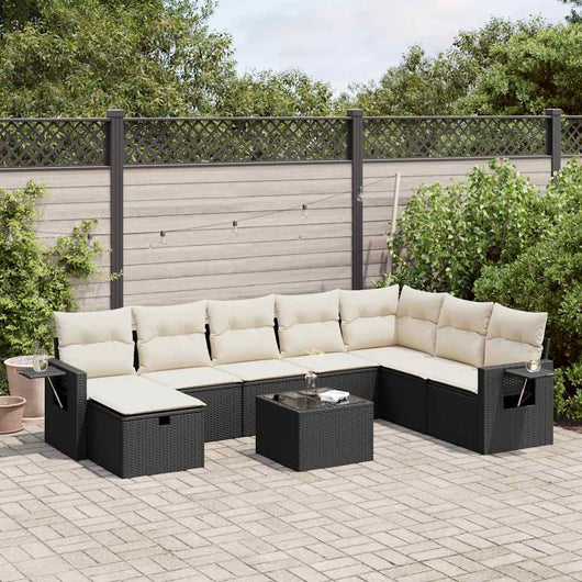 vidaXL Set Divani da Giardino 9 pz con Cuscini Nero in Polyrattan