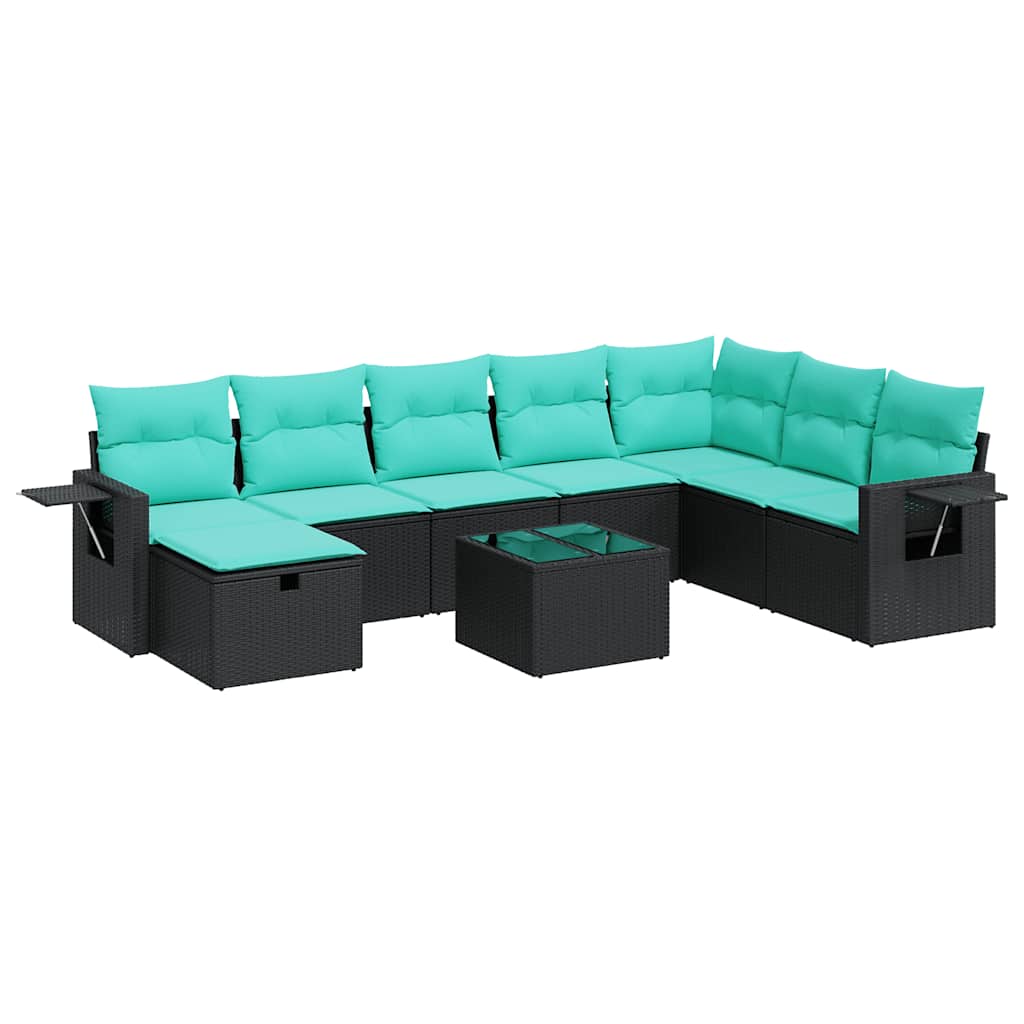 Set Divani da Giardino 9 pz con Cuscini Nero in Polyrattan 3325543