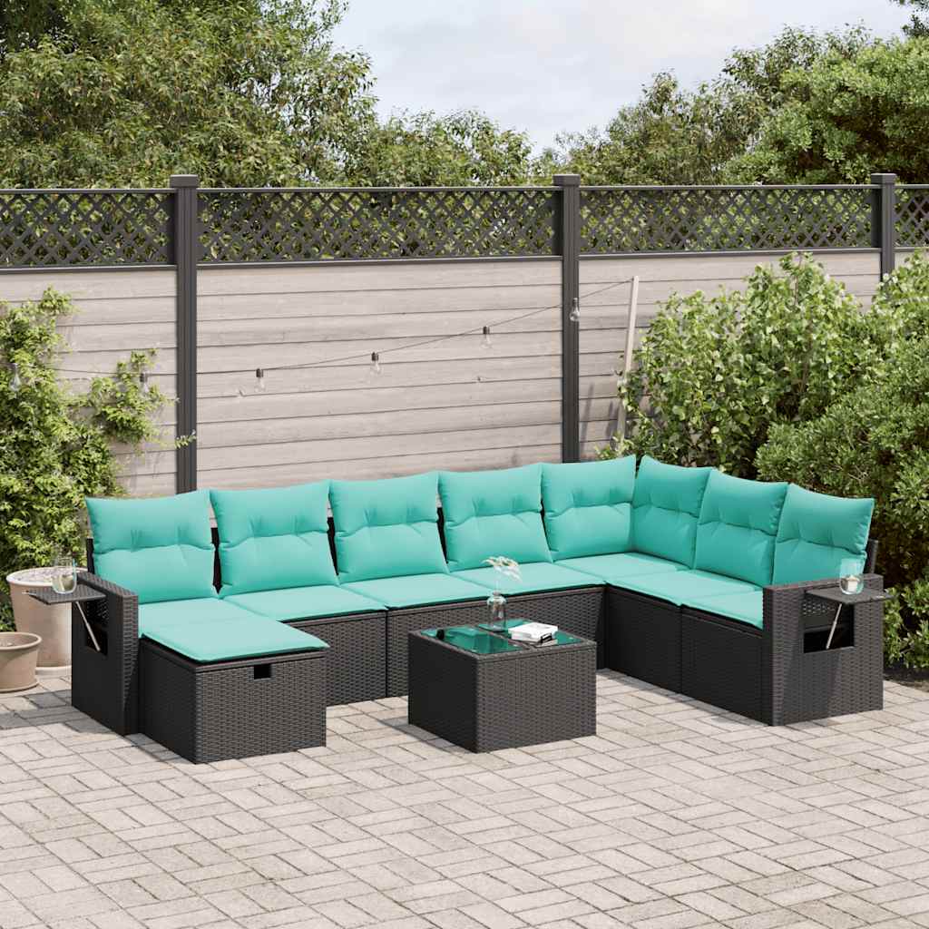 Set Divani da Giardino 9 pz con Cuscini Nero in Polyrattan 3325543