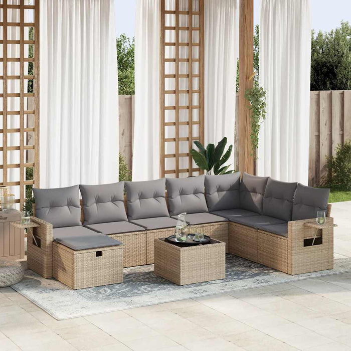 Set Divano da Giardino 9 pz con Cuscini Beige in Polyrattan