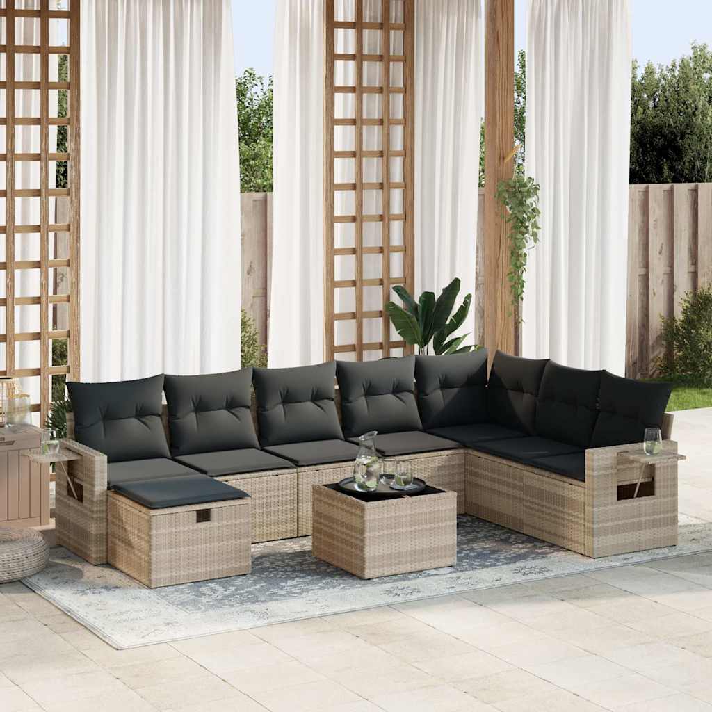 vidaXL Set Divano da Giardino 9pz con Cuscini Grigio Chiaro Polyrattan