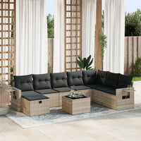 vidaXL Set Divano da Giardino 9pz con Cuscini Grigio Chiaro Polyrattan