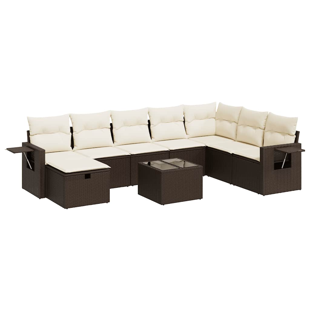 vidaXL Set Divani da Giardino 9pz con Cuscini Marrone in Polyrattan