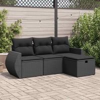 Set Divani da Giardino 4 pz con Cuscini Nero in Polyrattan