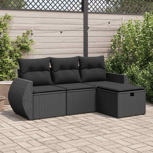 Set Divani da Giardino 4 pz con Cuscini Nero in Polyrattan